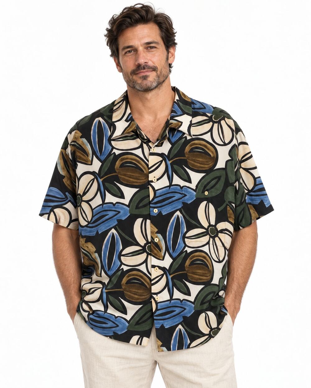 Vintage 1990s Burma Bibas Men’s L Silk Hawaiian Shirt Floral 50" Chest